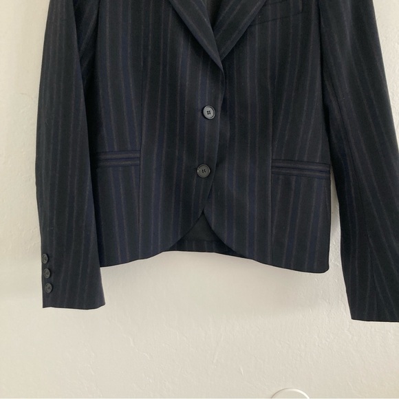 Theory Wool Pinstripe Blazer Black Workwear Preppy Minimalist Office Size 10 - Picture 4 of 14